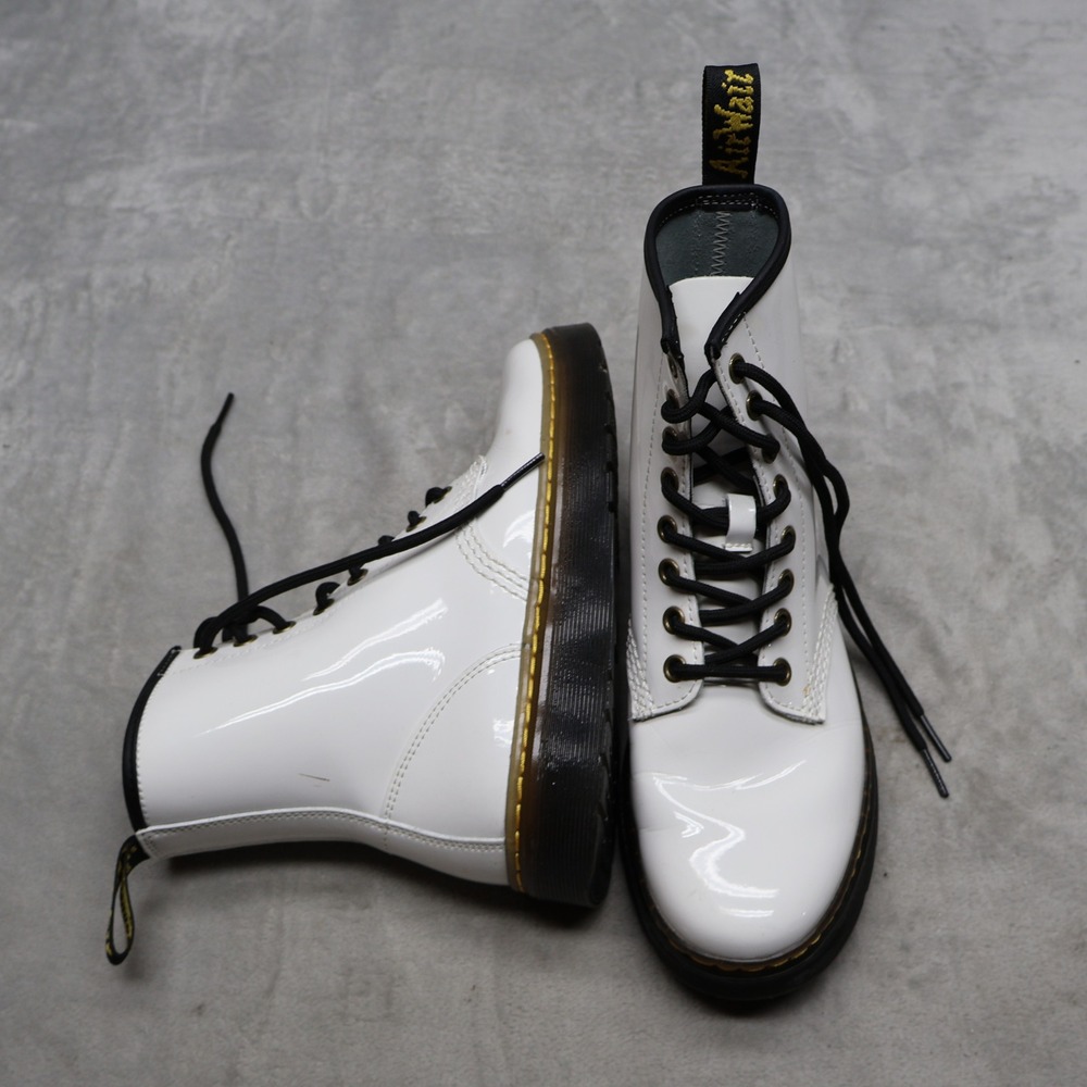 Dr. Martens Unisex M5 W6 Combat Boots White Patent Leather Zavala Lace Up 1460